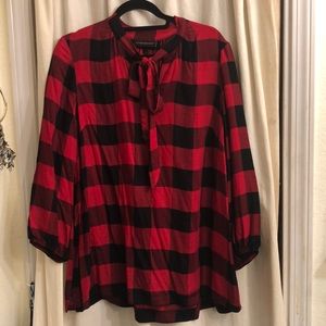 Red plaid blouse with tie